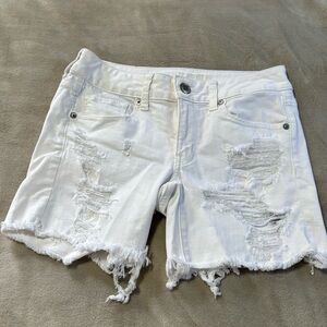 American Eagle Destroyed White Denim Jean Shorts